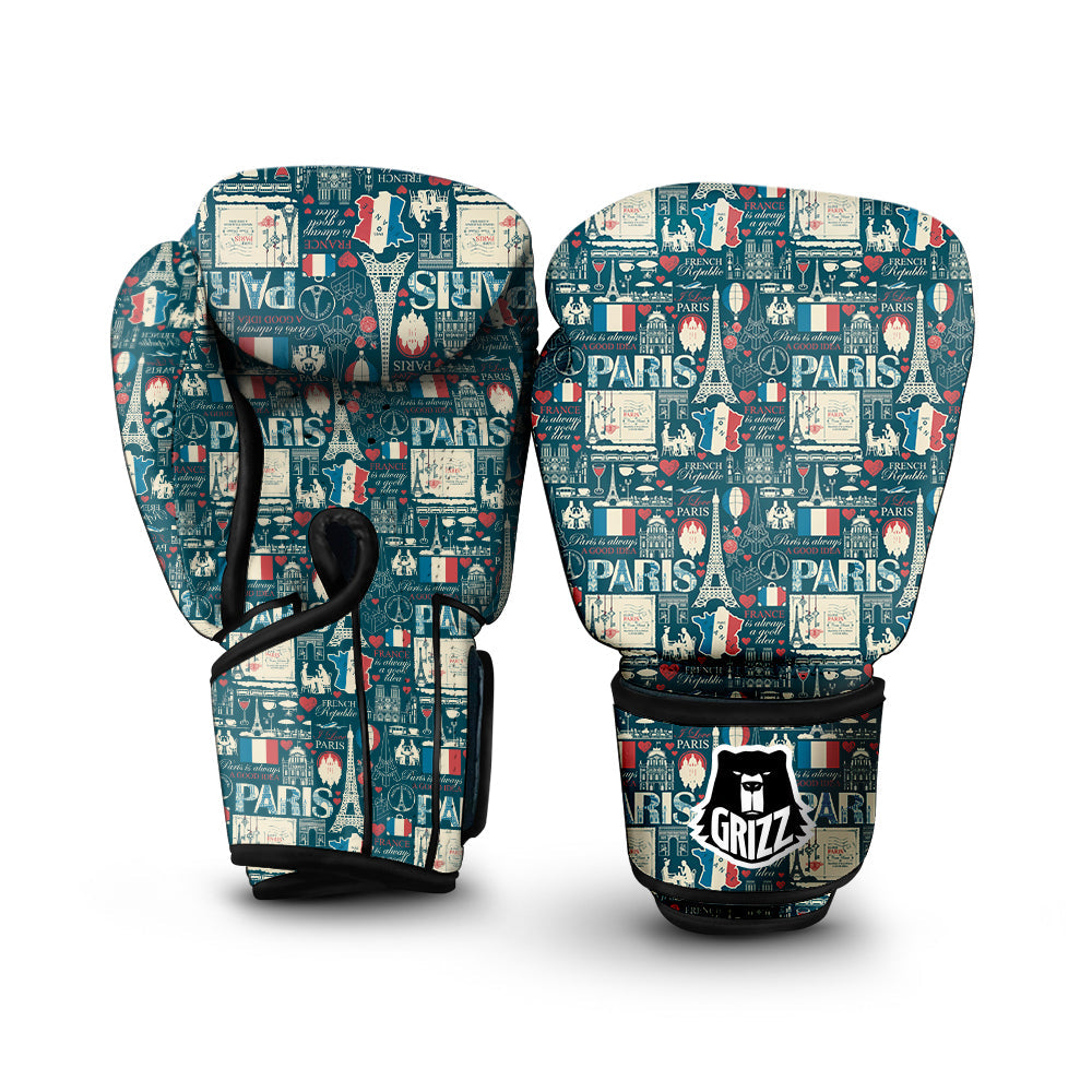 France And Paris Landmarks Vintage Print Pattern Boxing Gloves-grizzshop