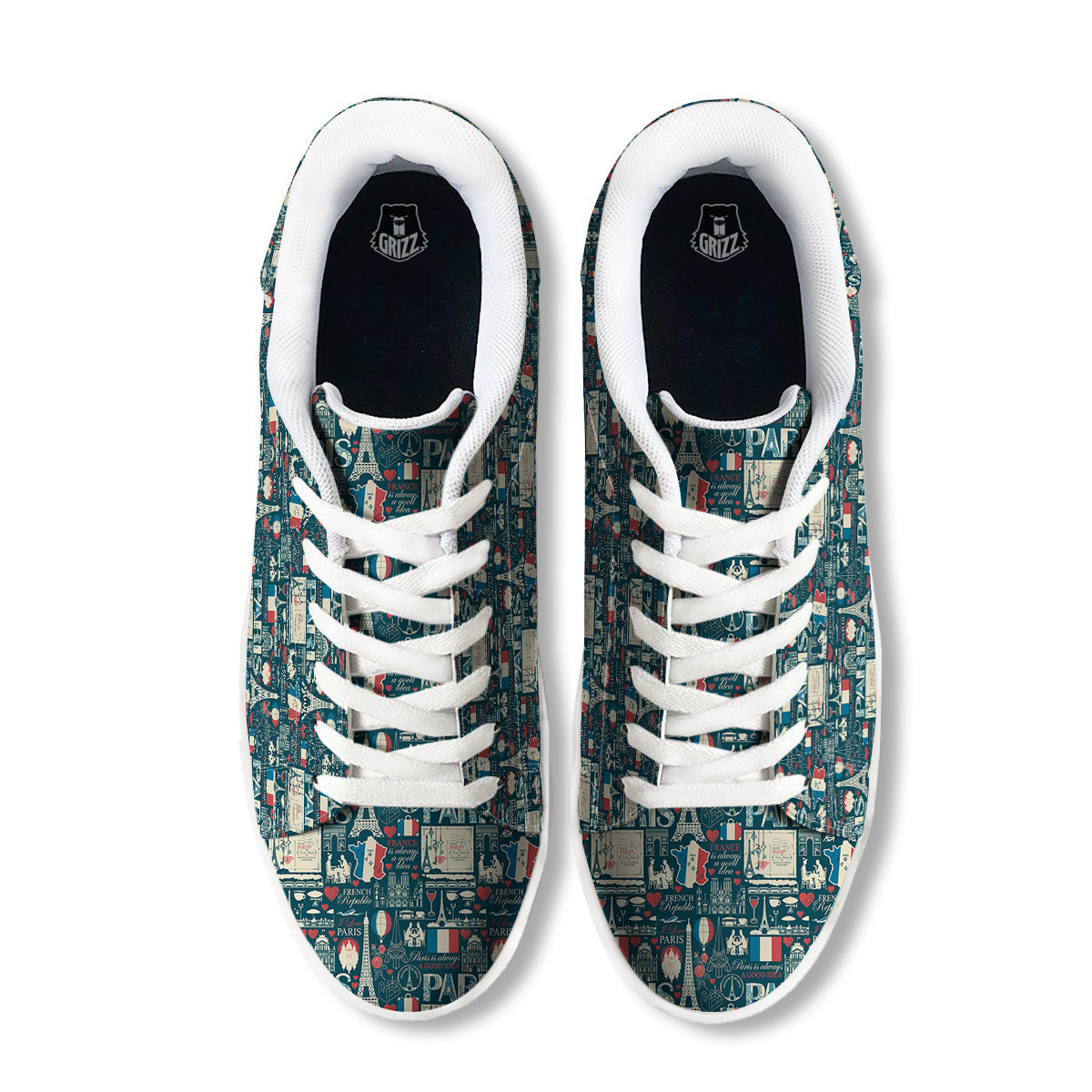 France And Paris Landmarks Vintage Print Pattern White Low Top Sneakers-grizzshop