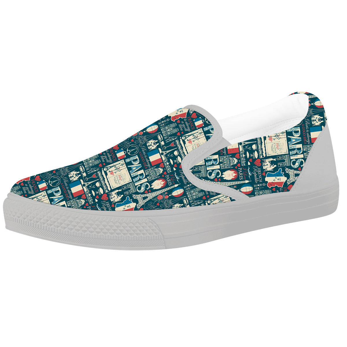 France And Paris Landmarks Vintage Print Pattern White Slip On Shoes-grizzshop