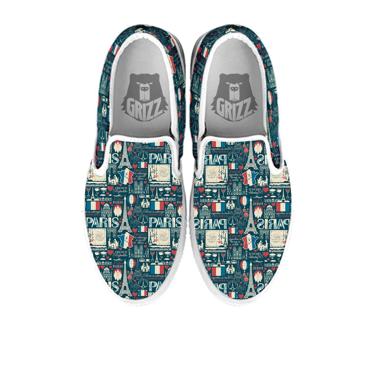 France And Paris Landmarks Vintage Print Pattern White Slip On Shoes-grizzshop