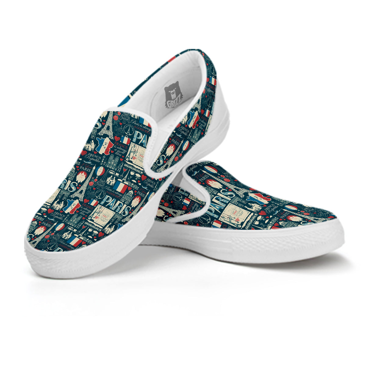 France And Paris Landmarks Vintage Print Pattern White Slip On Shoes-grizzshop