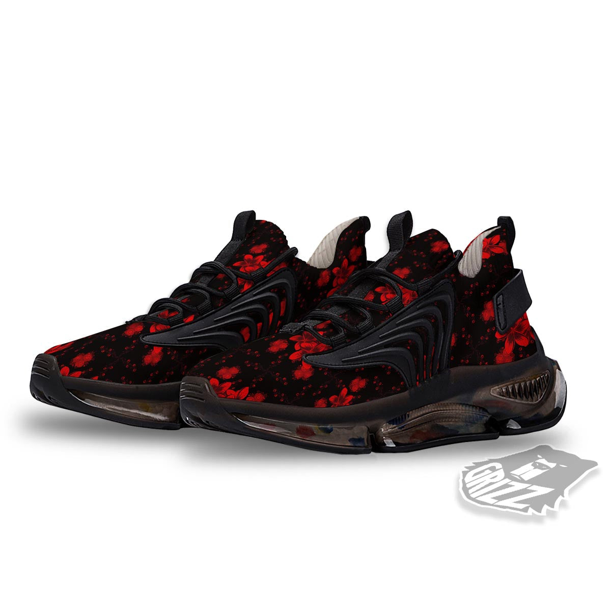 Frangipani Black And Red Print Pattern Black Gym Shoes-grizzshop