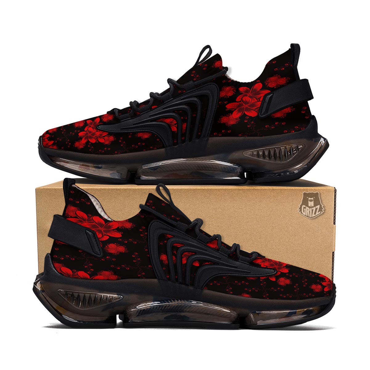 Frangipani Black And Red Print Pattern Black Gym Shoes-grizzshop