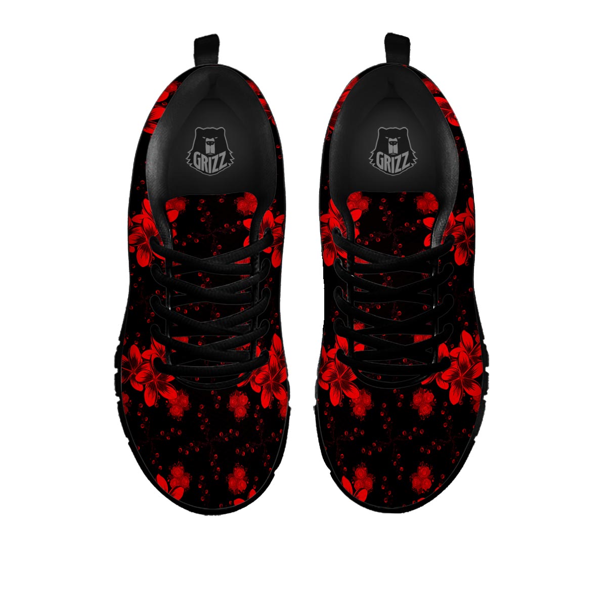 Frangipani Black And Red Print Pattern Black Sneaker-grizzshop