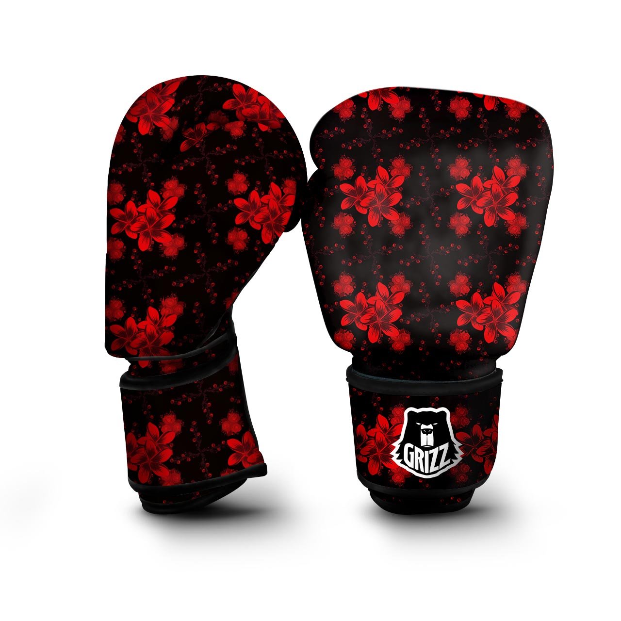 Frangipani Black And Red Print Pattern Boxing Gloves-grizzshop