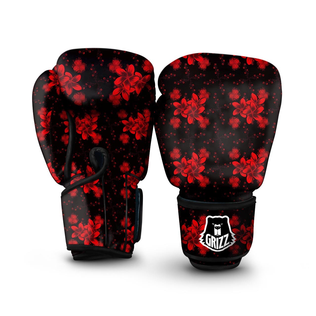 Frangipani Black And Red Print Pattern Boxing Gloves-grizzshop