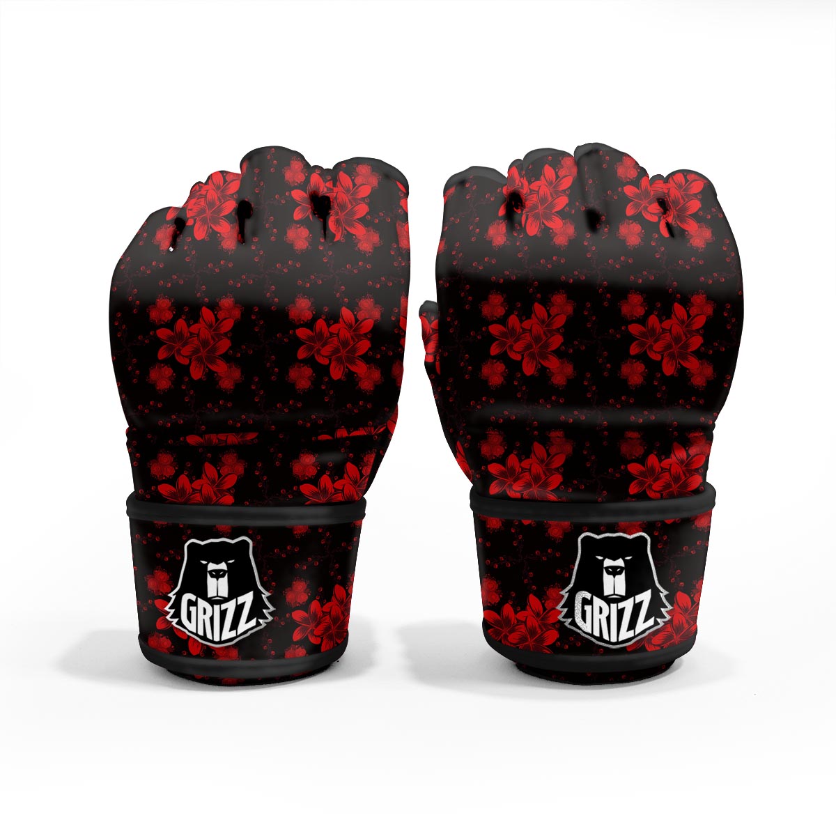 Frangipani Black And Red Print Pattern MMA Gloves-grizzshop