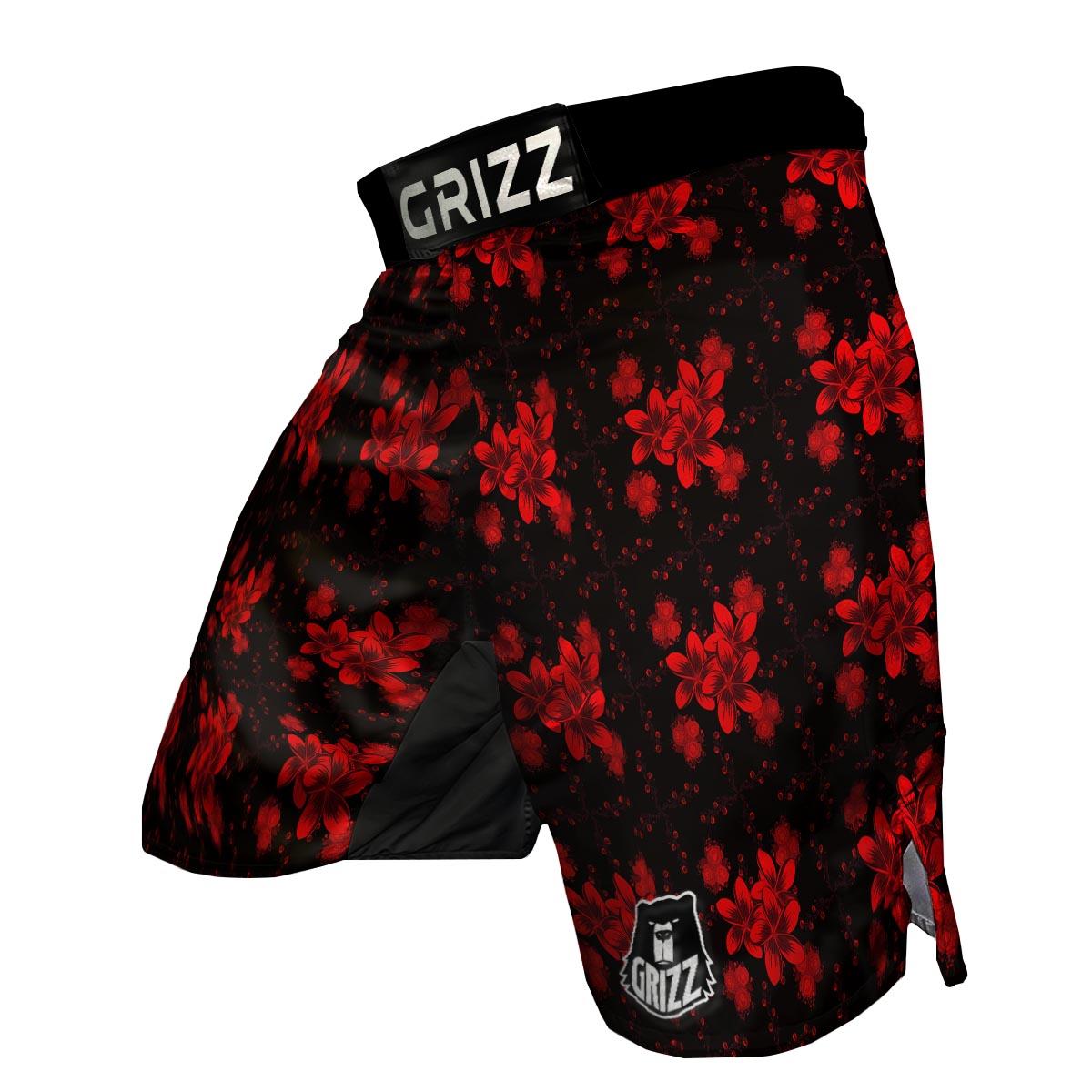 Frangipani Black And Red Print Pattern MMA Shorts-grizzshop