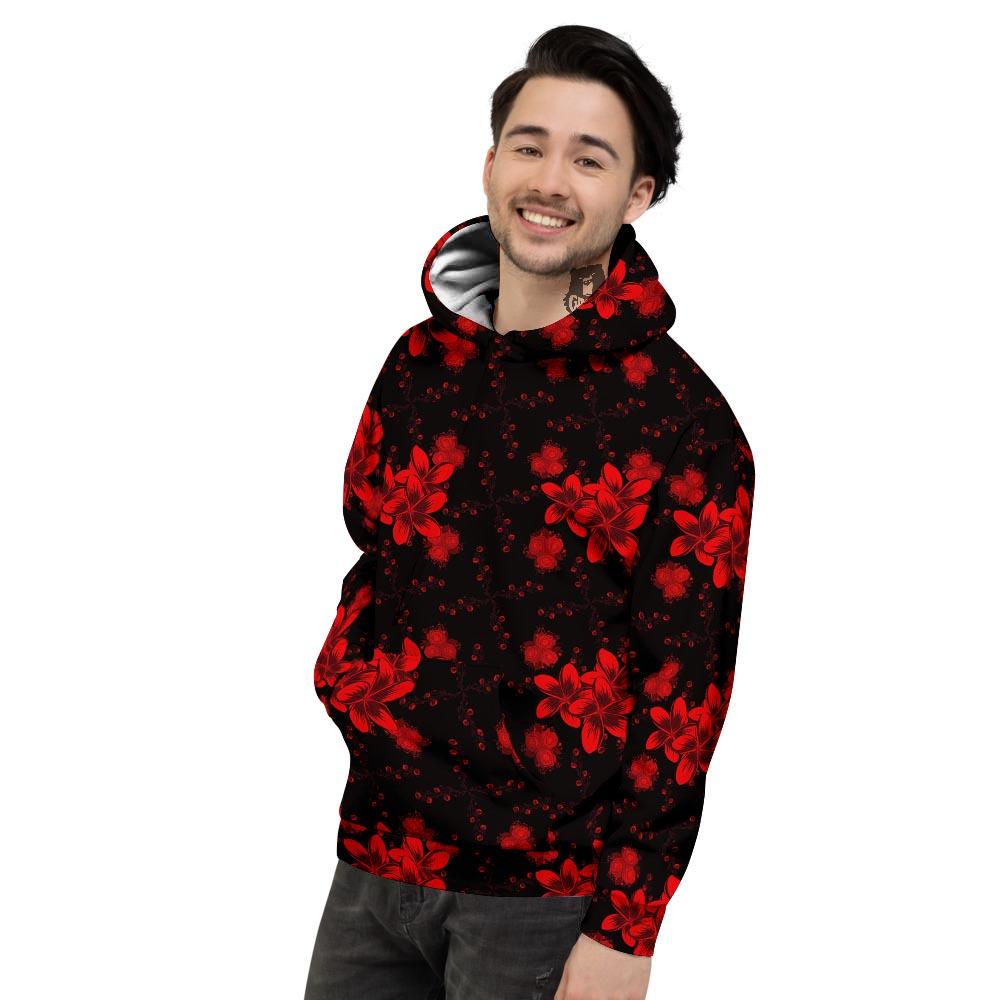 Frangipani Black And Red Print Pattern Men's Hoodie-grizzshop