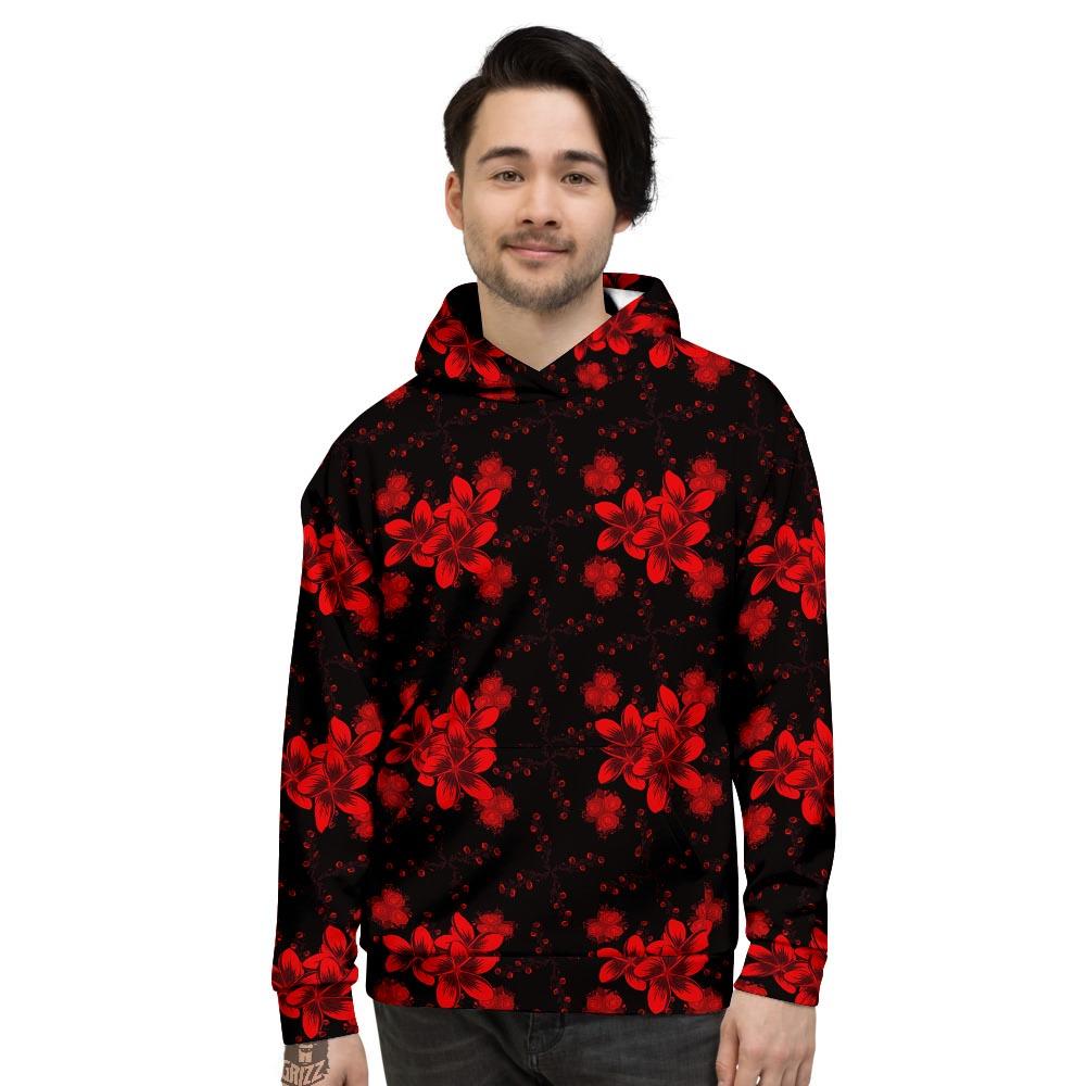 Frangipani Black And Red Print Pattern Men's Hoodie-grizzshop