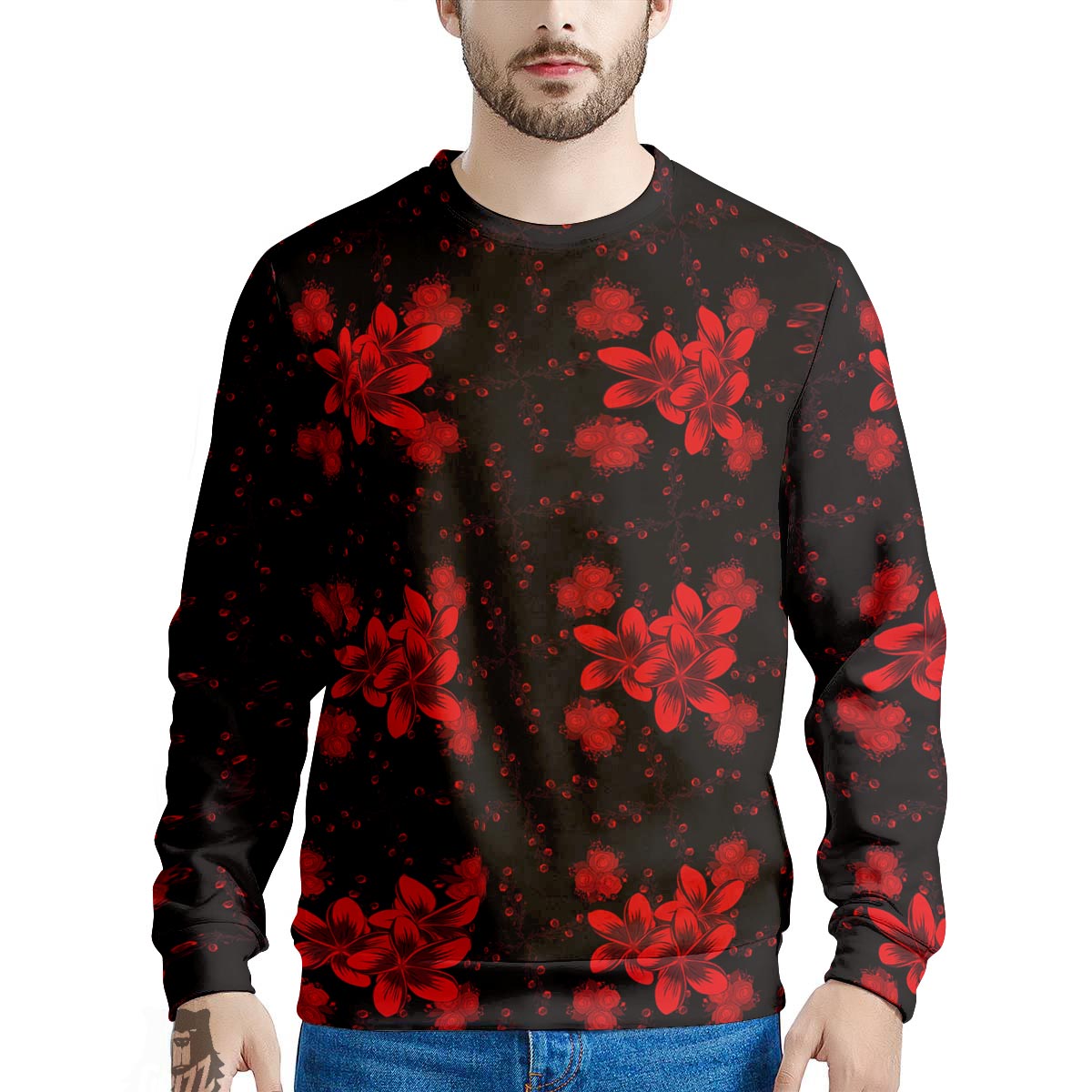 Frangipani Black And Red Print Pattern Men's Sweatshirt-grizzshop