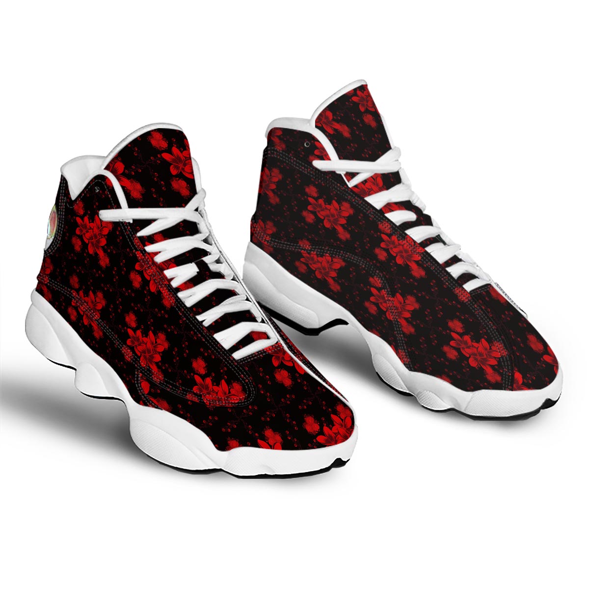 Frangipani Black And Red Print Pattern White Basketball Shoes-grizzshop