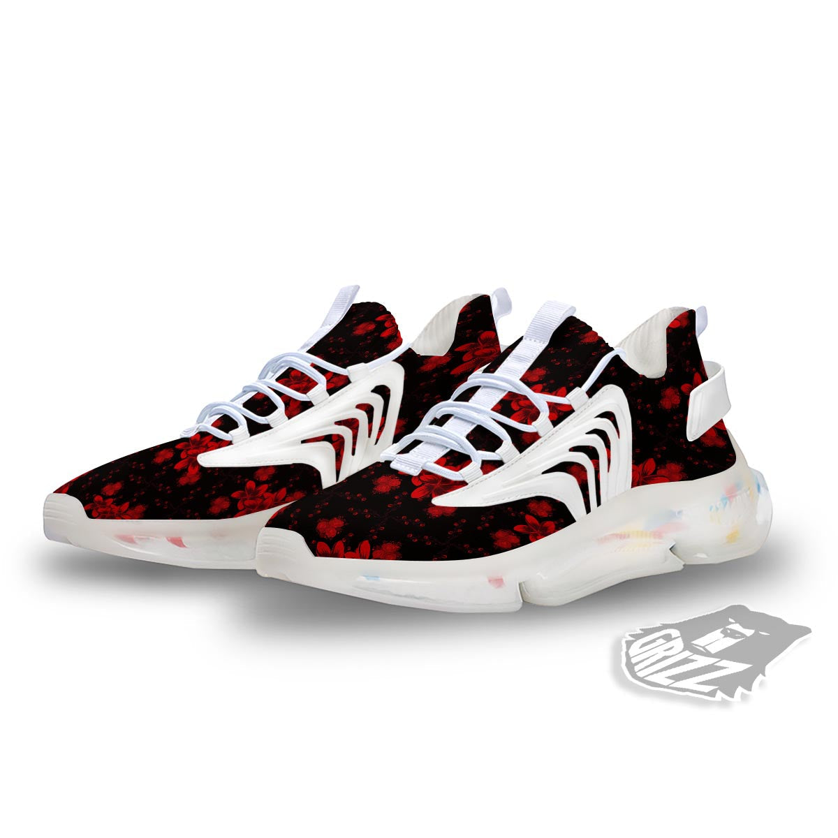 Frangipani Black And Red Print Pattern White Gym Shoes-grizzshop