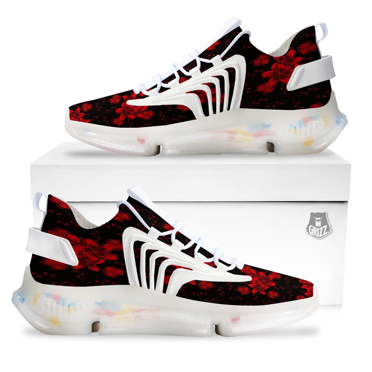 Frangipani Black And Red Print Pattern White Gym Shoes-grizzshop