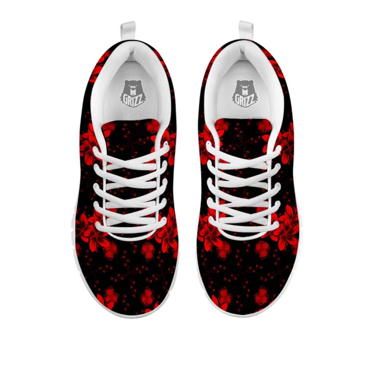 Frangipani Black And Red Print Pattern White Sneaker-grizzshop