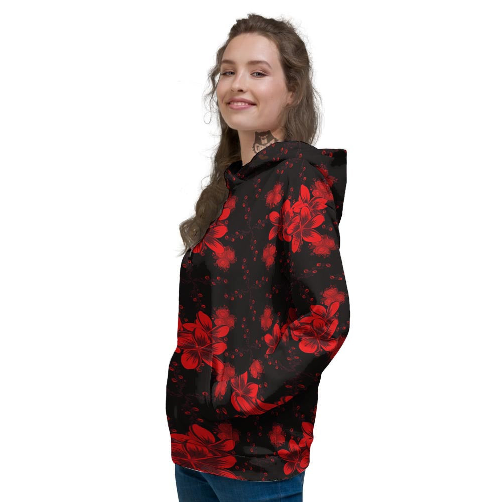 Frangipani Black And Red Print Pattern Women's Hoodie-grizzshop