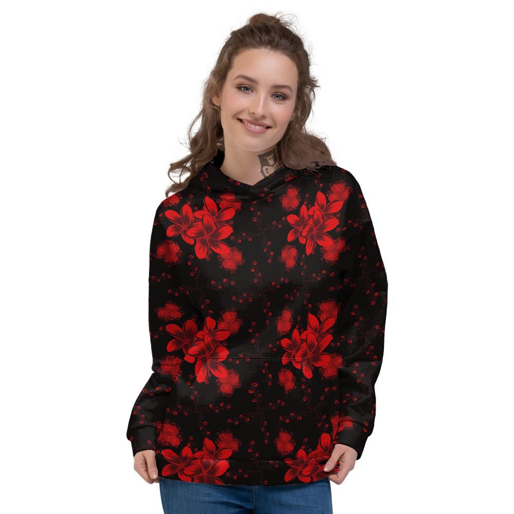 Frangipani Black And Red Print Pattern Women's Hoodie-grizzshop