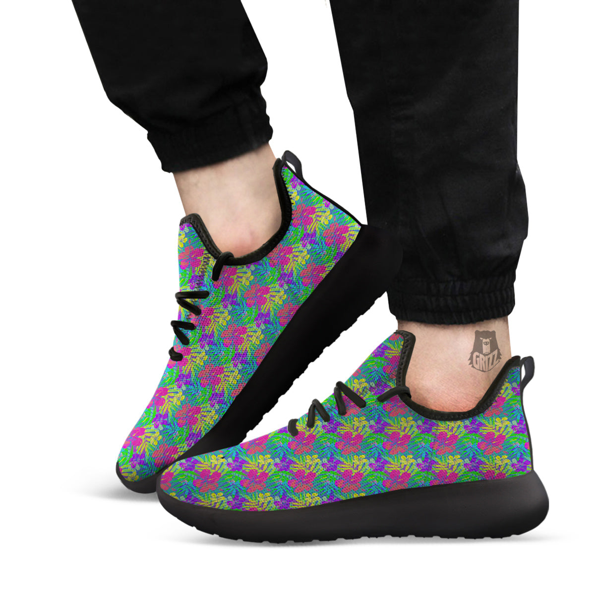 Frangipani Colorful Print Pattern Black Athletic Shoes-grizzshop
