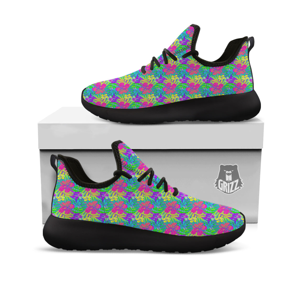 Frangipani Colorful Print Pattern Black Athletic Shoes-grizzshop