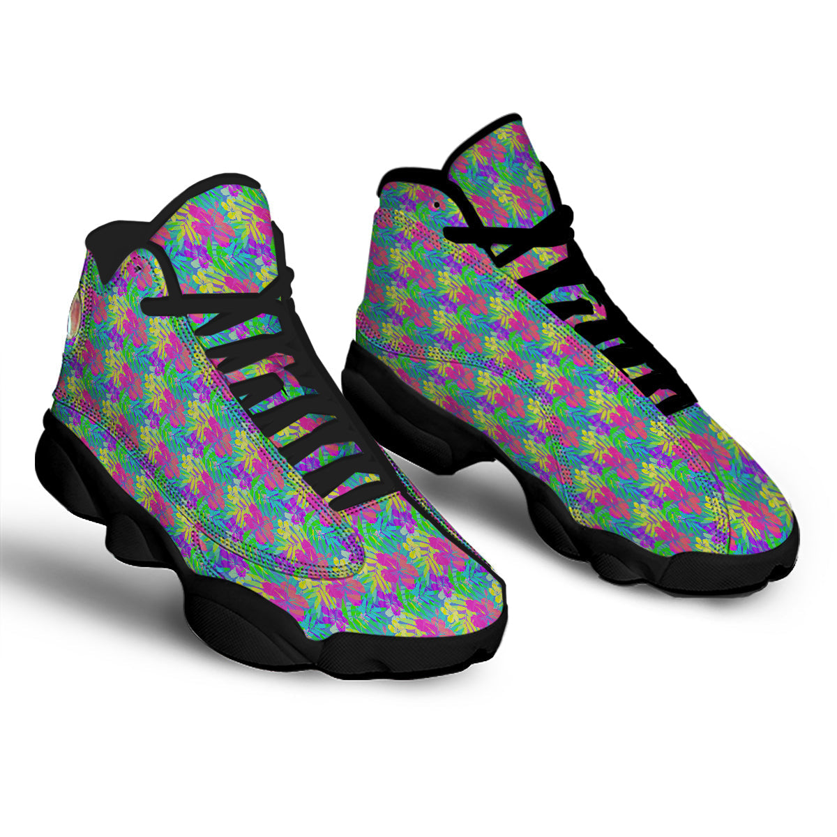 Frangipani Colorful Print Pattern Black Basketball Shoes-grizzshop