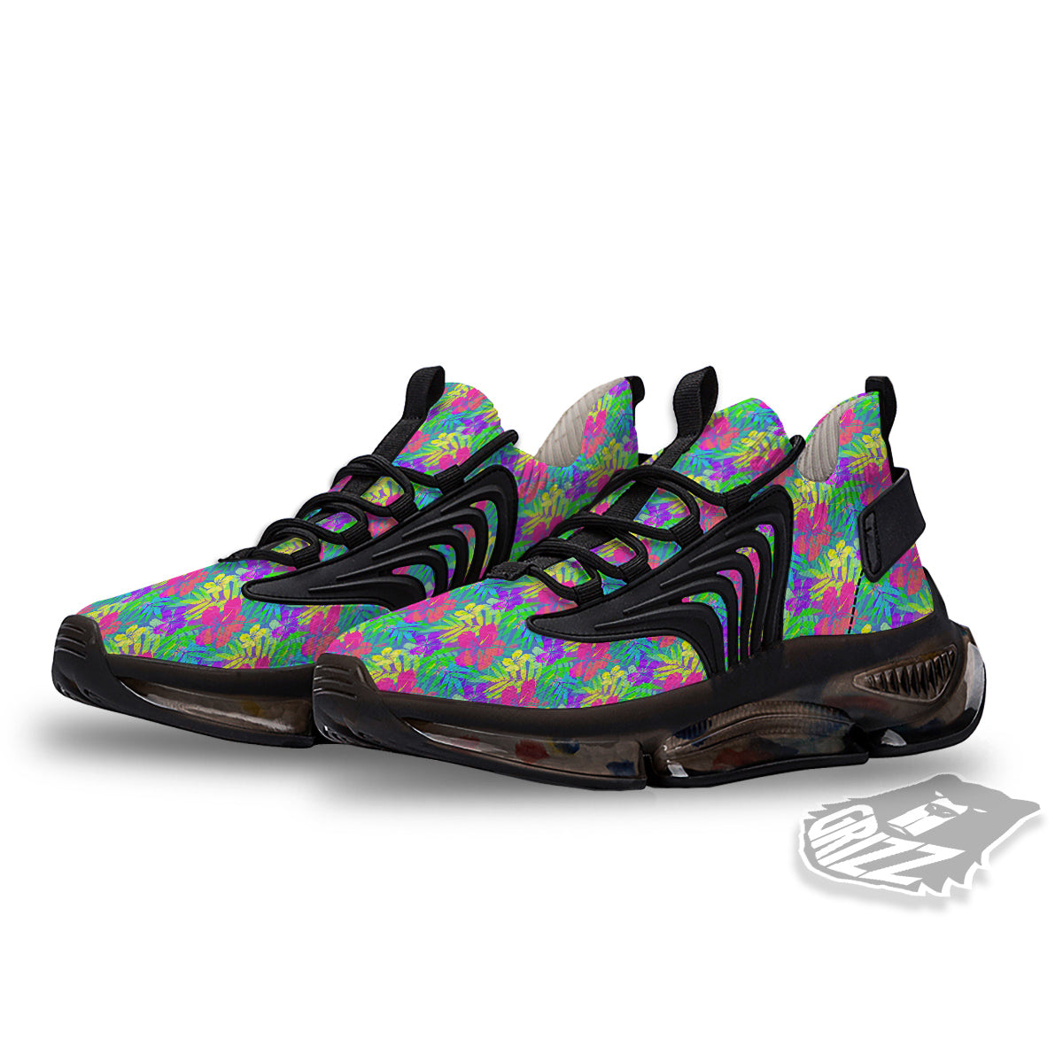 Frangipani Colorful Print Pattern Black Gym Shoes-grizzshop