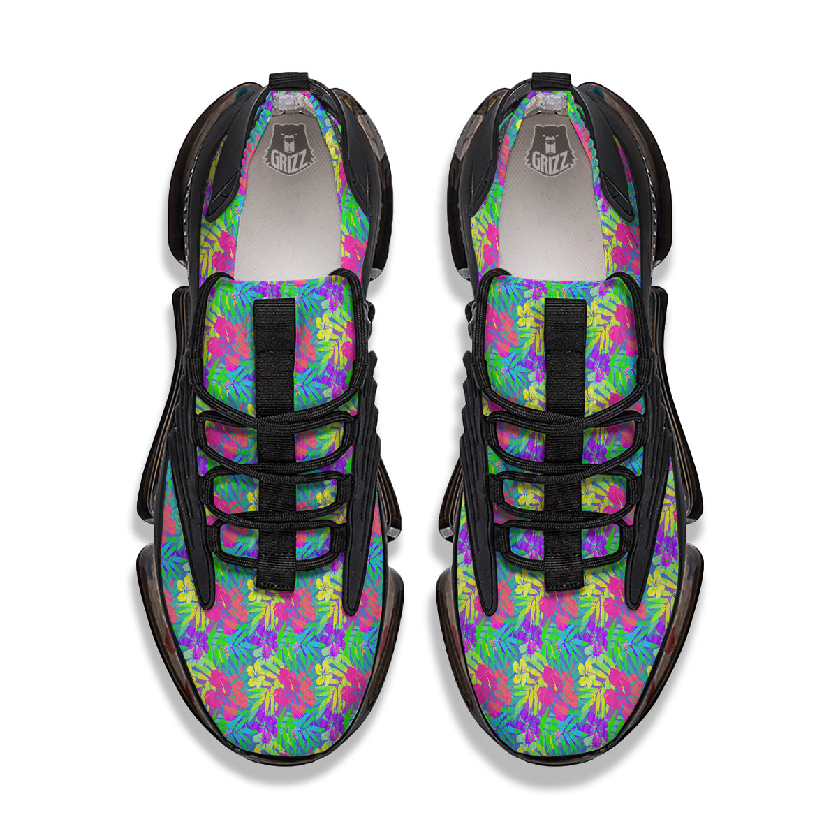 Frangipani Colorful Print Pattern Black Gym Shoes-grizzshop