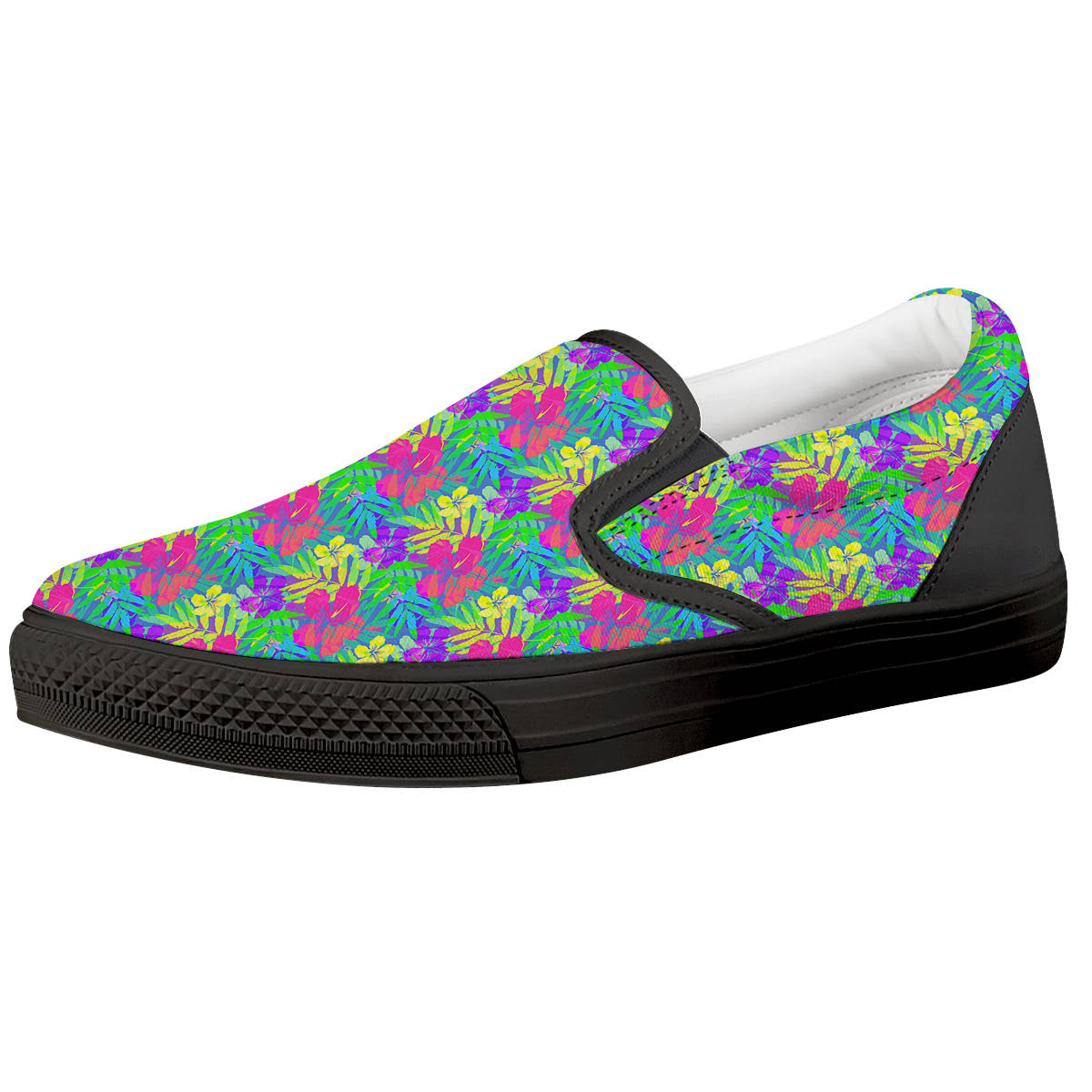 Frangipani Colorful Print Pattern Black Slip On Shoes-grizzshop