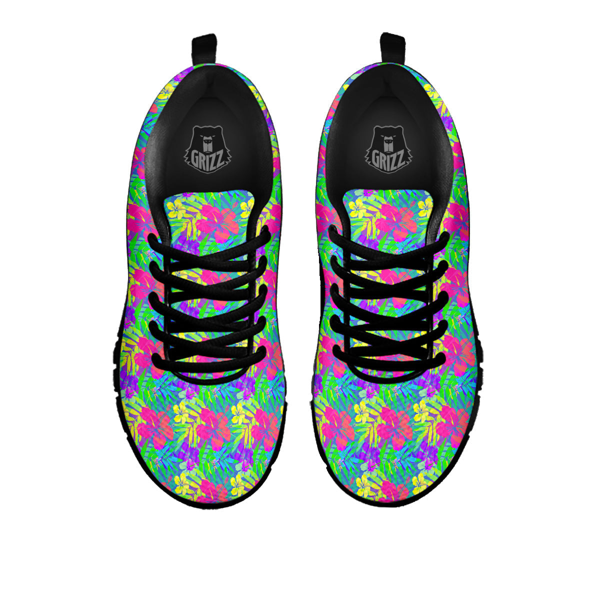 Frangipani Colorful Print Pattern Black Sneaker-grizzshop