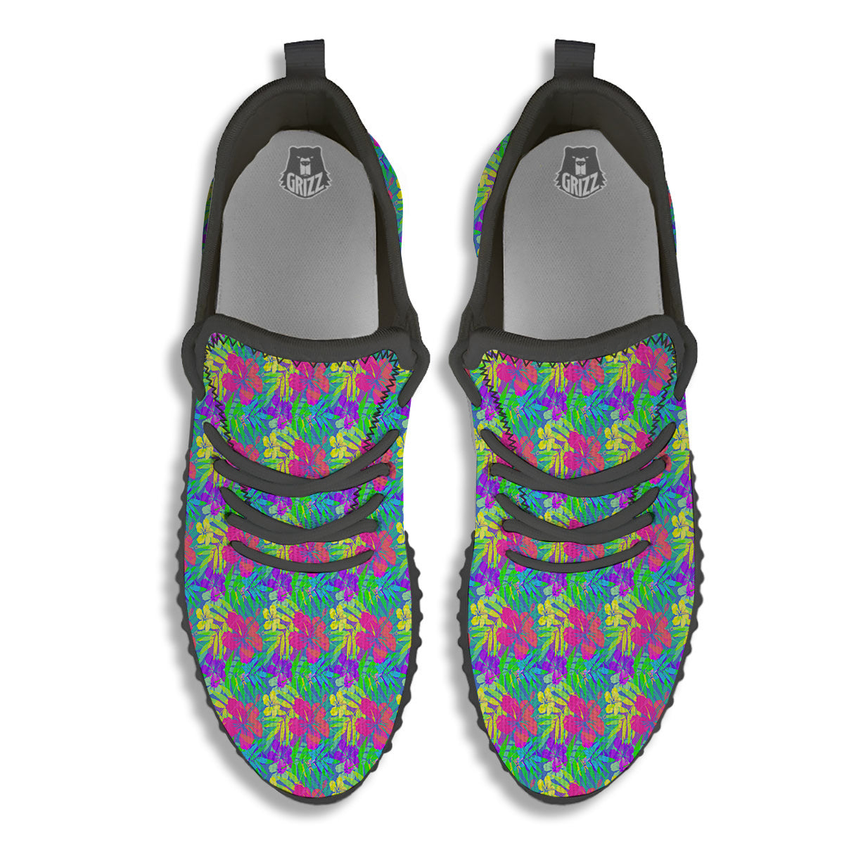 Frangipani Colorful Print Pattern Black Walking Shoes-grizzshop