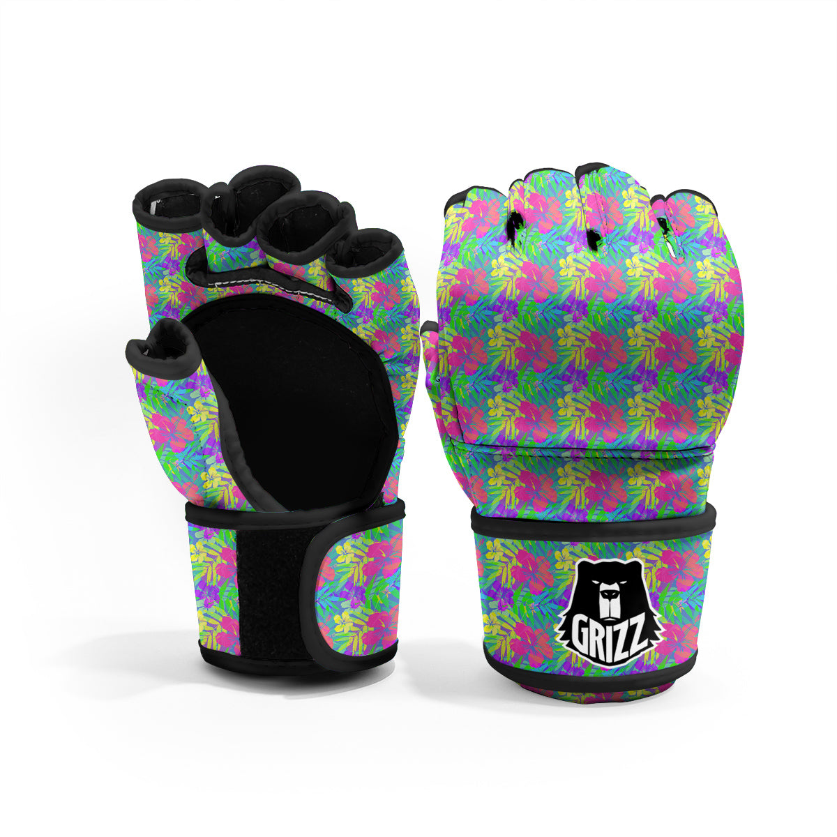 Frangipani Colorful Print Pattern MMA Gloves-grizzshop