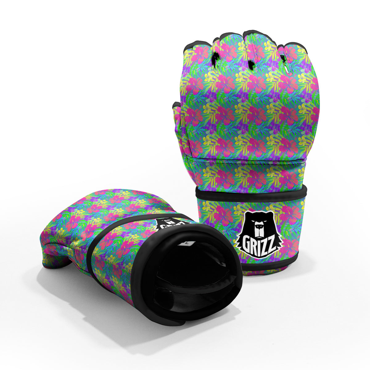 Frangipani Colorful Print Pattern MMA Gloves-grizzshop
