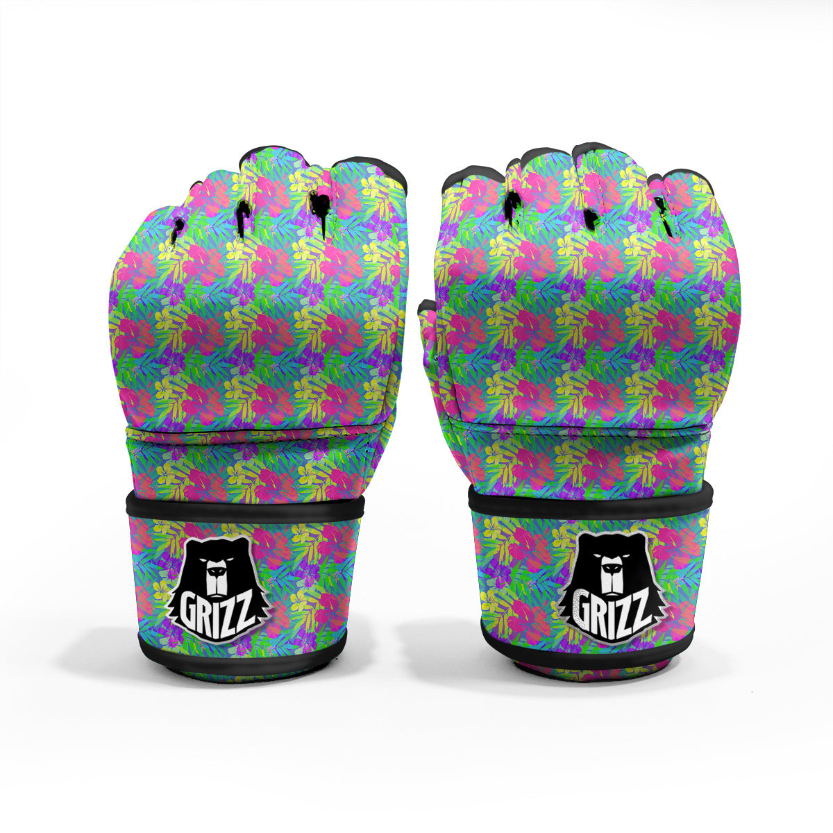 Frangipani Colorful Print Pattern MMA Gloves-grizzshop