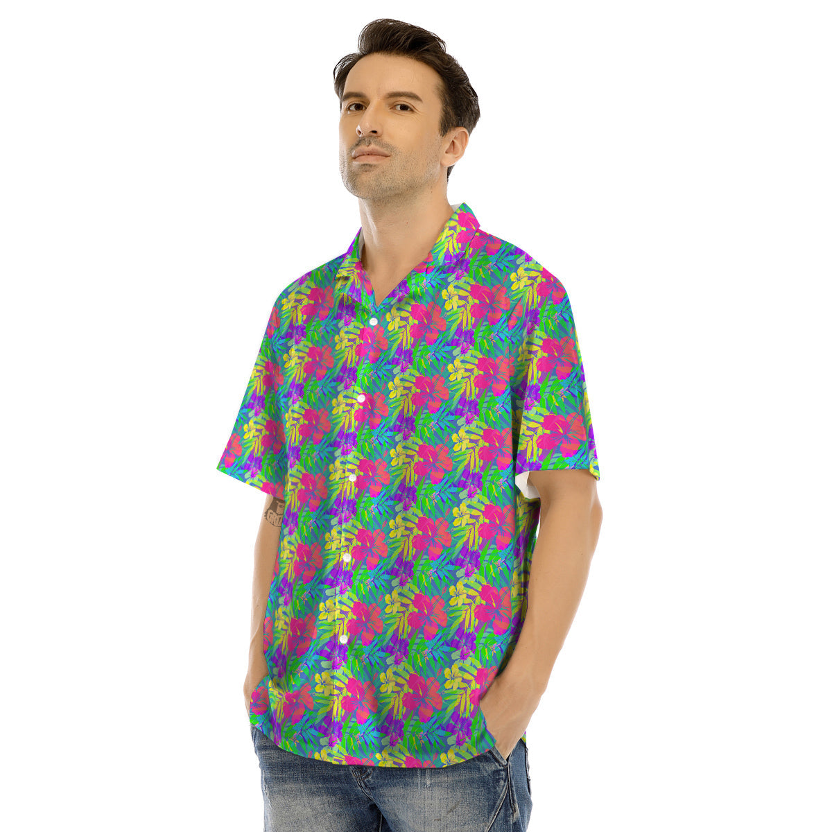 Frangipani Colorful Print Pattern Men's Hawaiian Shirt-grizzshop