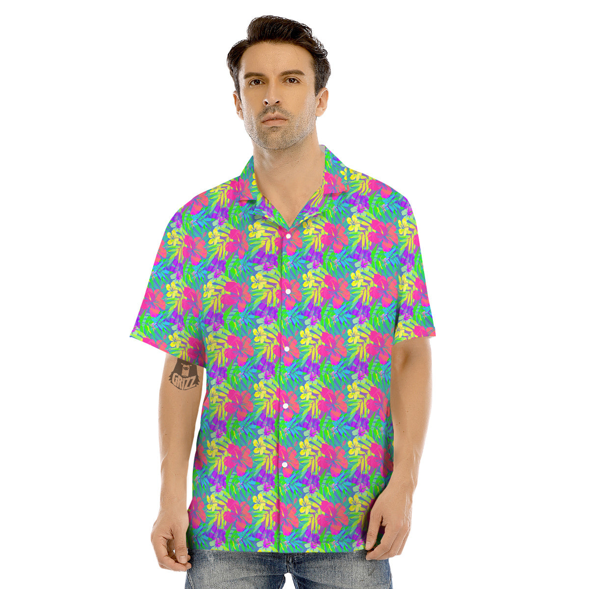 Frangipani Colorful Print Pattern Men's Hawaiian Shirt-grizzshop
