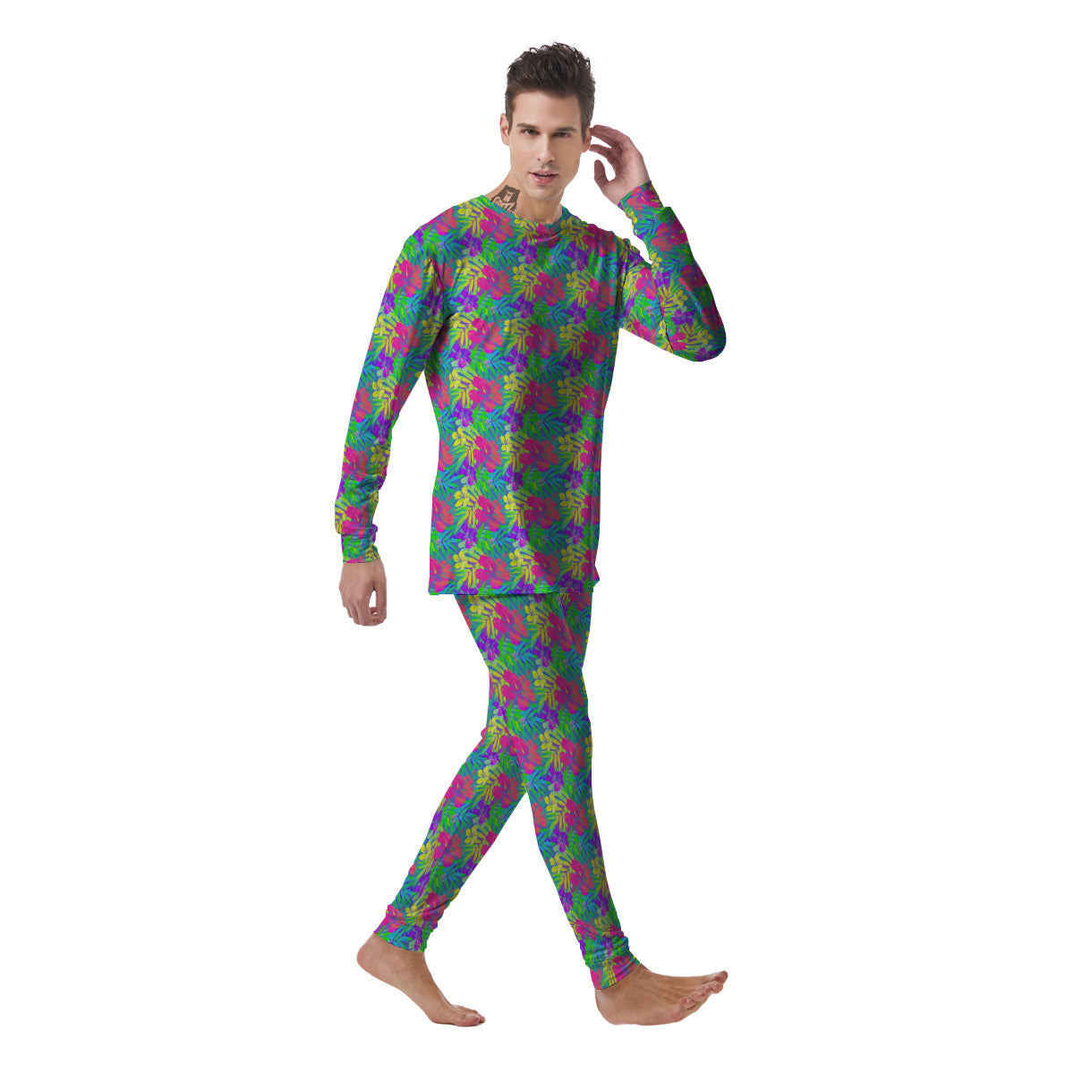 Frangipani Colorful Print Pattern Men's Pajamas-grizzshop