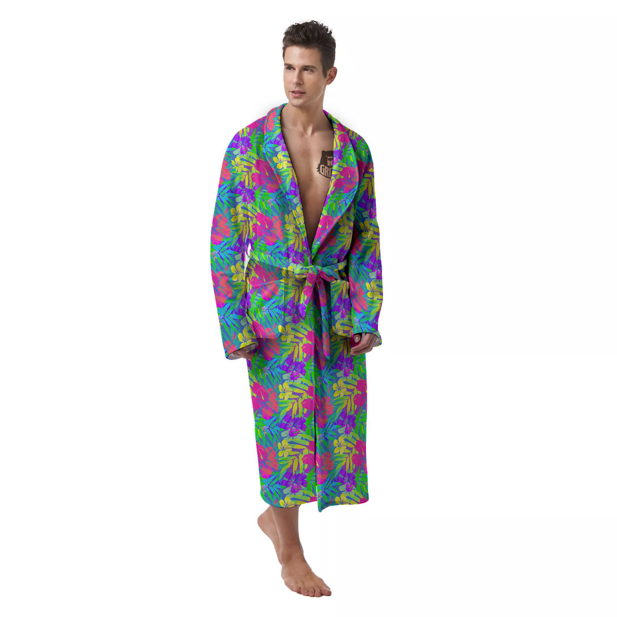 Frangipani Colorful Print Pattern Men's Robe-grizzshop