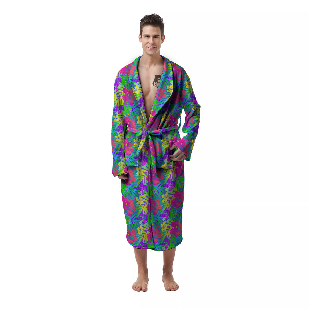 Frangipani Colorful Print Pattern Men's Robe-grizzshop