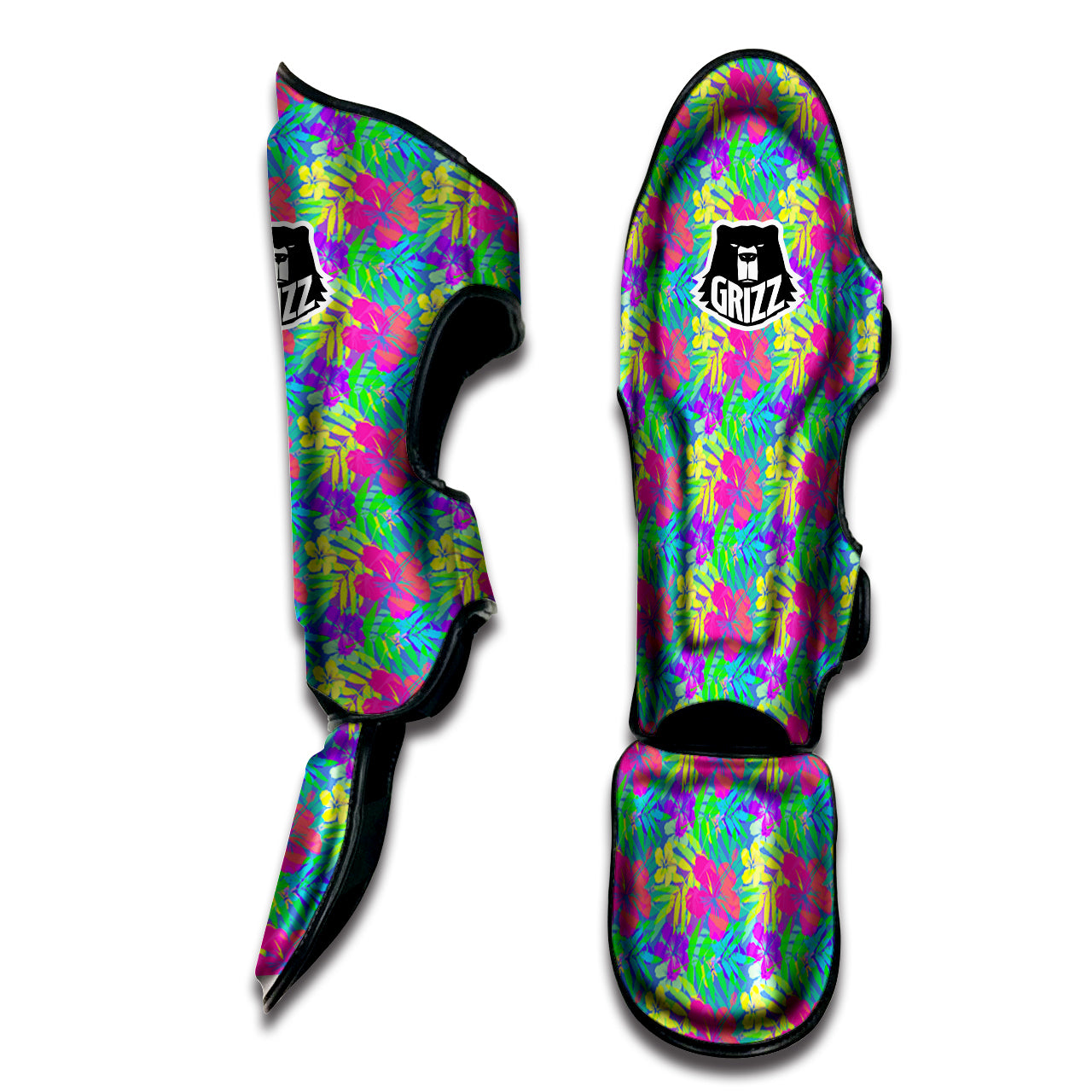Frangipani Colorful Print Pattern Muay Thai Shin Guards-grizzshop
