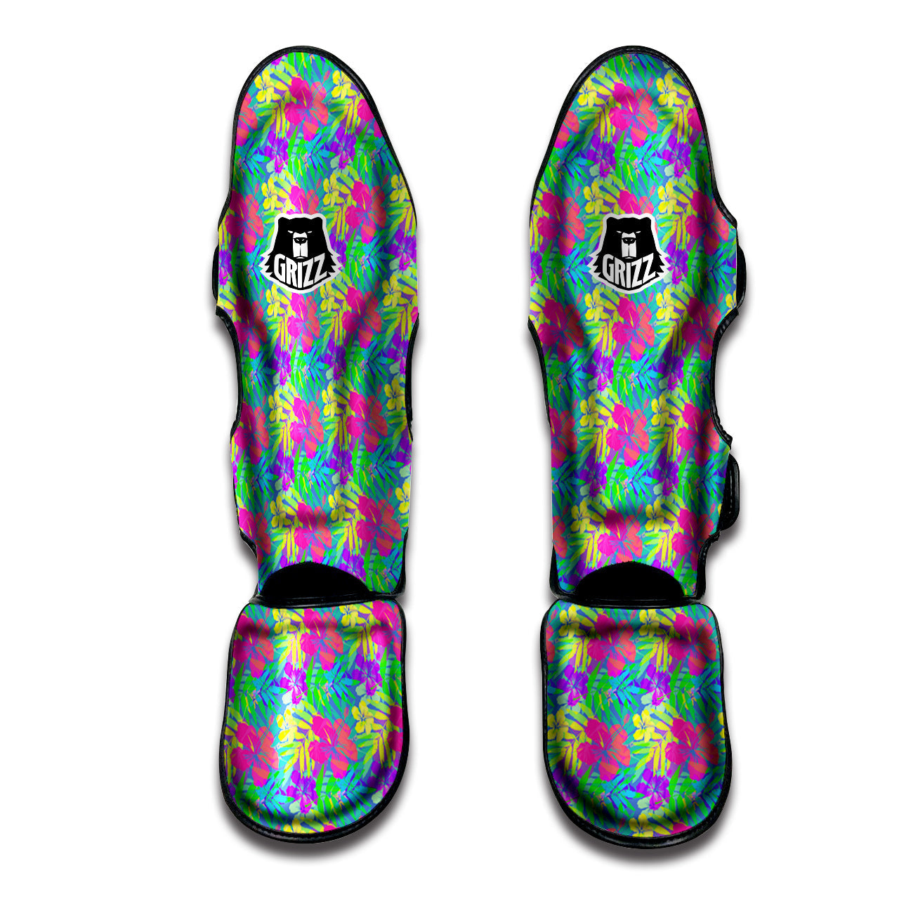 Frangipani Colorful Print Pattern Muay Thai Shin Guards-grizzshop