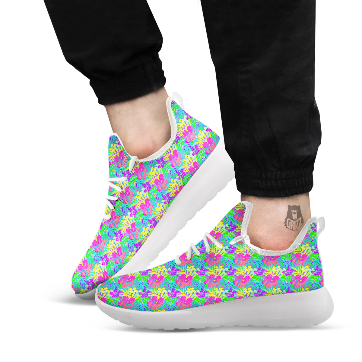 Frangipani Colorful Print Pattern White Athletic Shoes-grizzshop