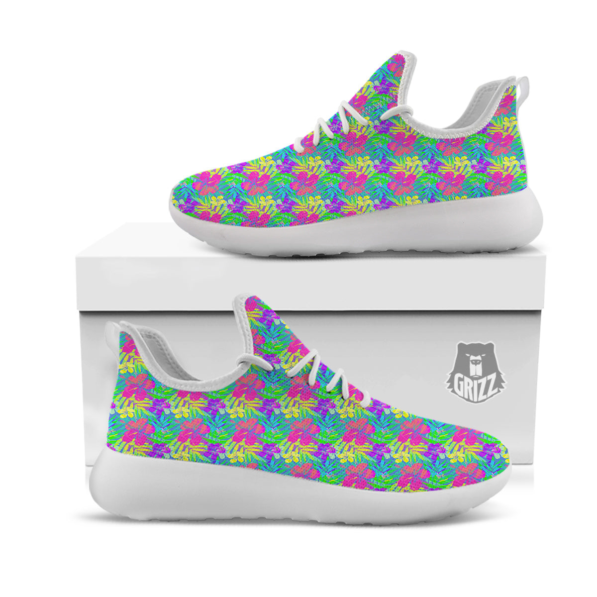Frangipani Colorful Print Pattern White Athletic Shoes-grizzshop