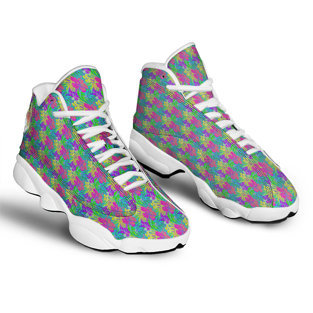 Frangipani Colorful Print Pattern White Basketball Shoes-grizzshop