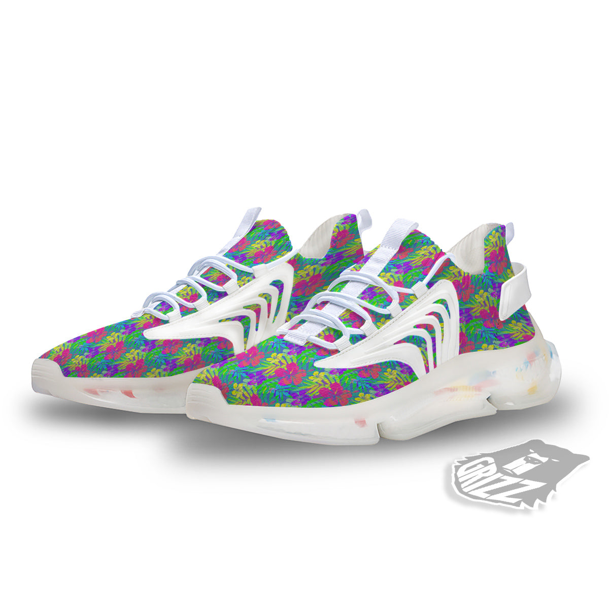 Frangipani Colorful Print Pattern White Gym Shoes-grizzshop