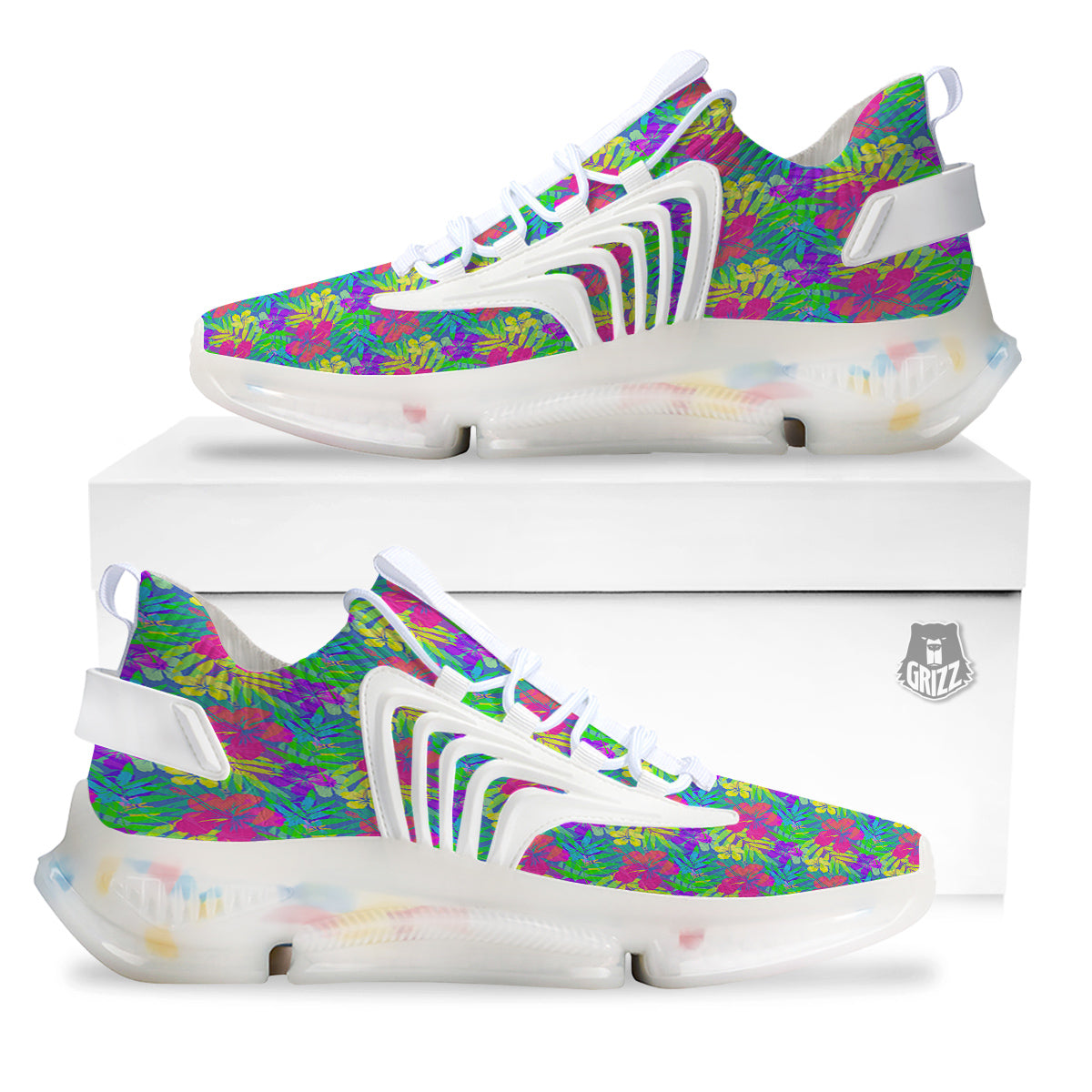 Frangipani Colorful Print Pattern White Gym Shoes-grizzshop
