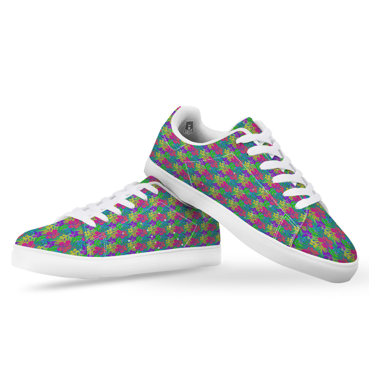 Frangipani Colorful Print Pattern White Low Top Sneakers-grizzshop