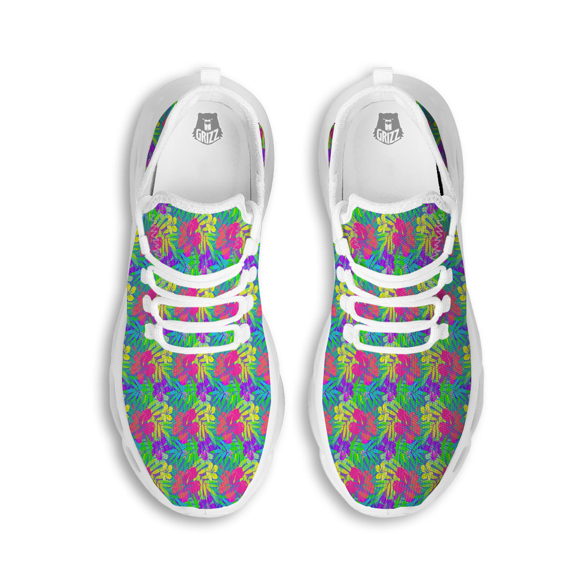Frangipani Colorful Print Pattern White Running Shoes-grizzshop