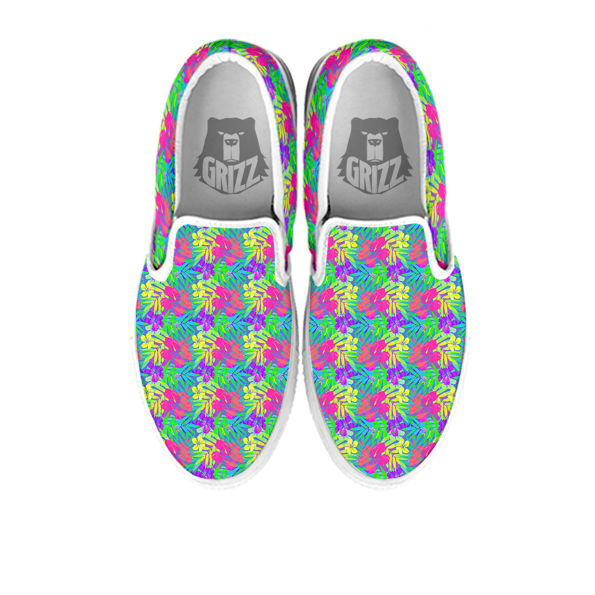 Frangipani Colorful Print Pattern White Slip On Shoes-grizzshop