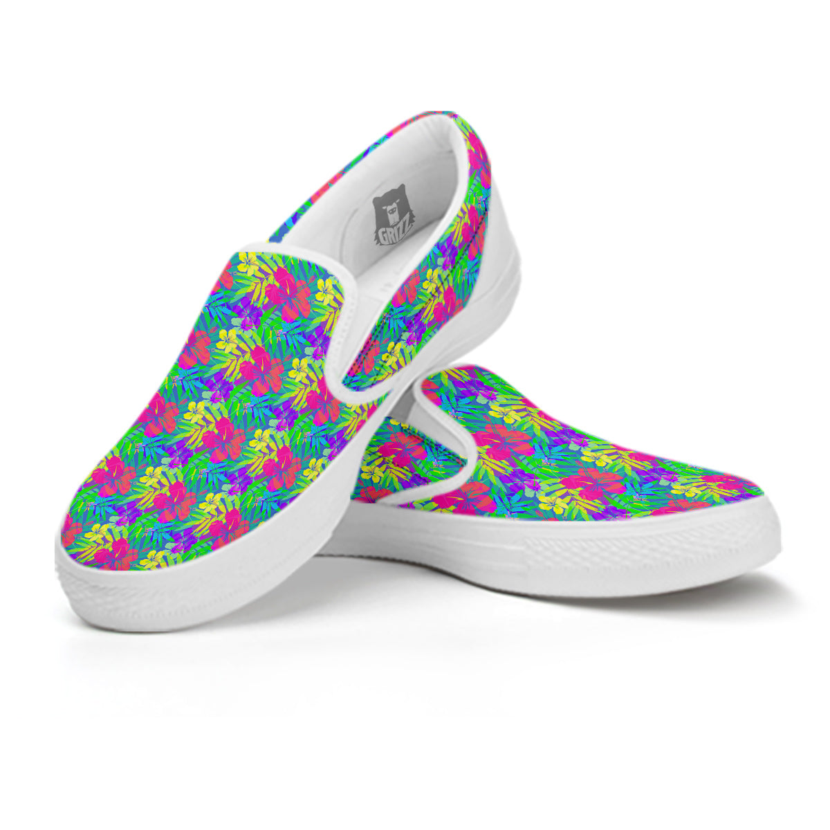Frangipani Colorful Print Pattern White Slip On Shoes-grizzshop