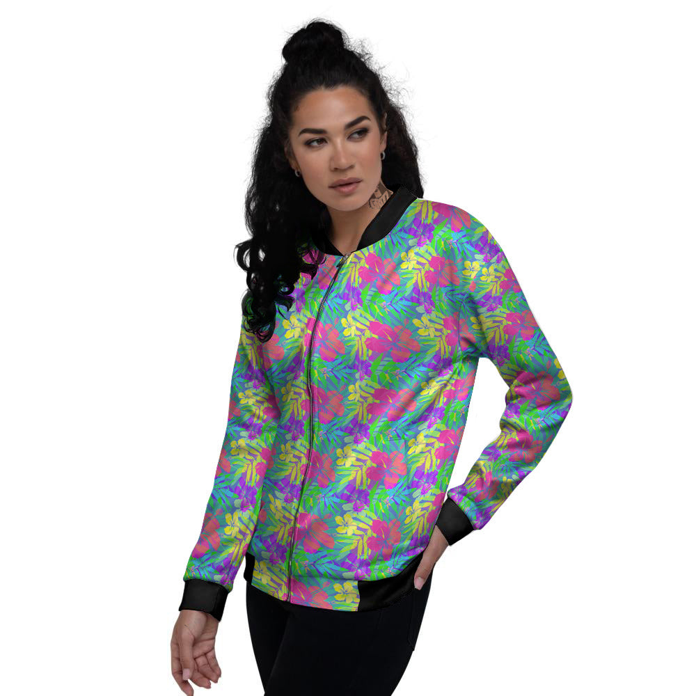 Frangipani Colorful Print Pattern Women's Bomber Jacket-grizzshop