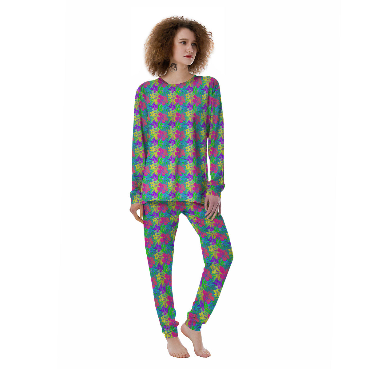 Frangipani Colorful Print Pattern Women's Pajamas-grizzshop